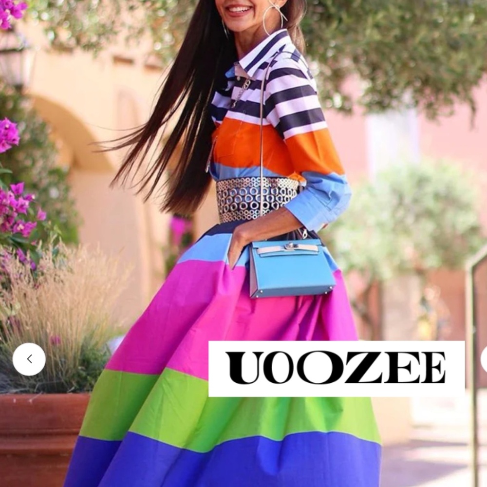 UOOZEE Like New Colorful stripe shirt midi dress, S, GD1164